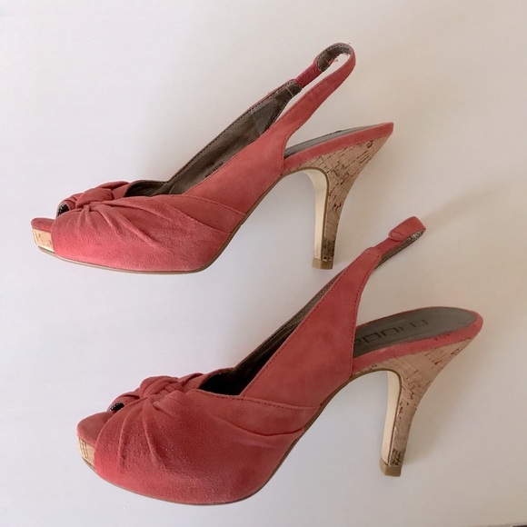 Miss Spana - Coral Suede Peep Toe Slingback Heels - Picture 2 of 4